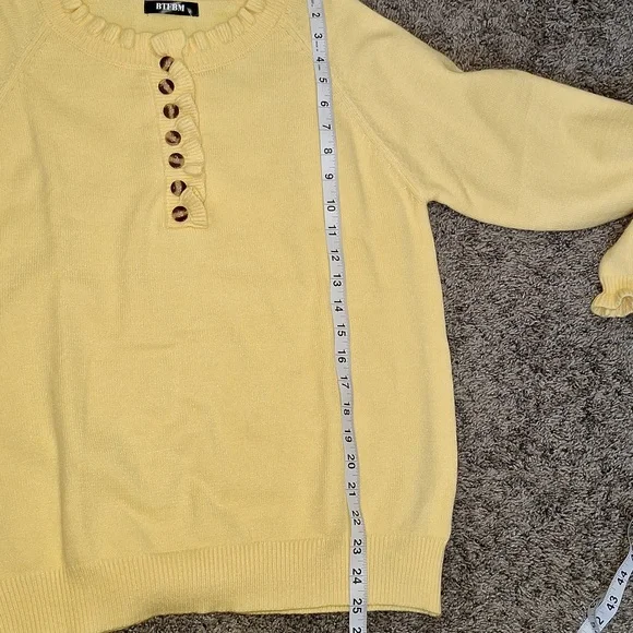 BTFBM pullover 1/4 button relaxed heavy sweater - ruffles - yellow - M - Picture 7 of 10